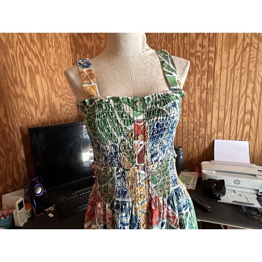 Farm Rio Women’s Tropical Tile Midi Dress Beach Vacation Coquette M - Picture 5 of 8
